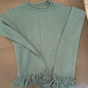 Elegant Teal Fringed Turtleneck Sweater